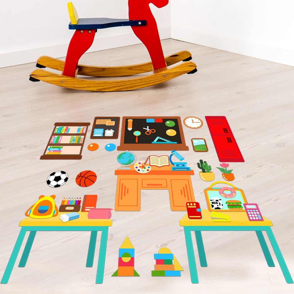 BEUNITONE 48 Pcs School Felt Story Boards Preschool Classroom Large Felt Story Pieces Set Flannel Board Stories for Preschool Activities Felt Story Board for Wall Early Learning Home Classroom Travle