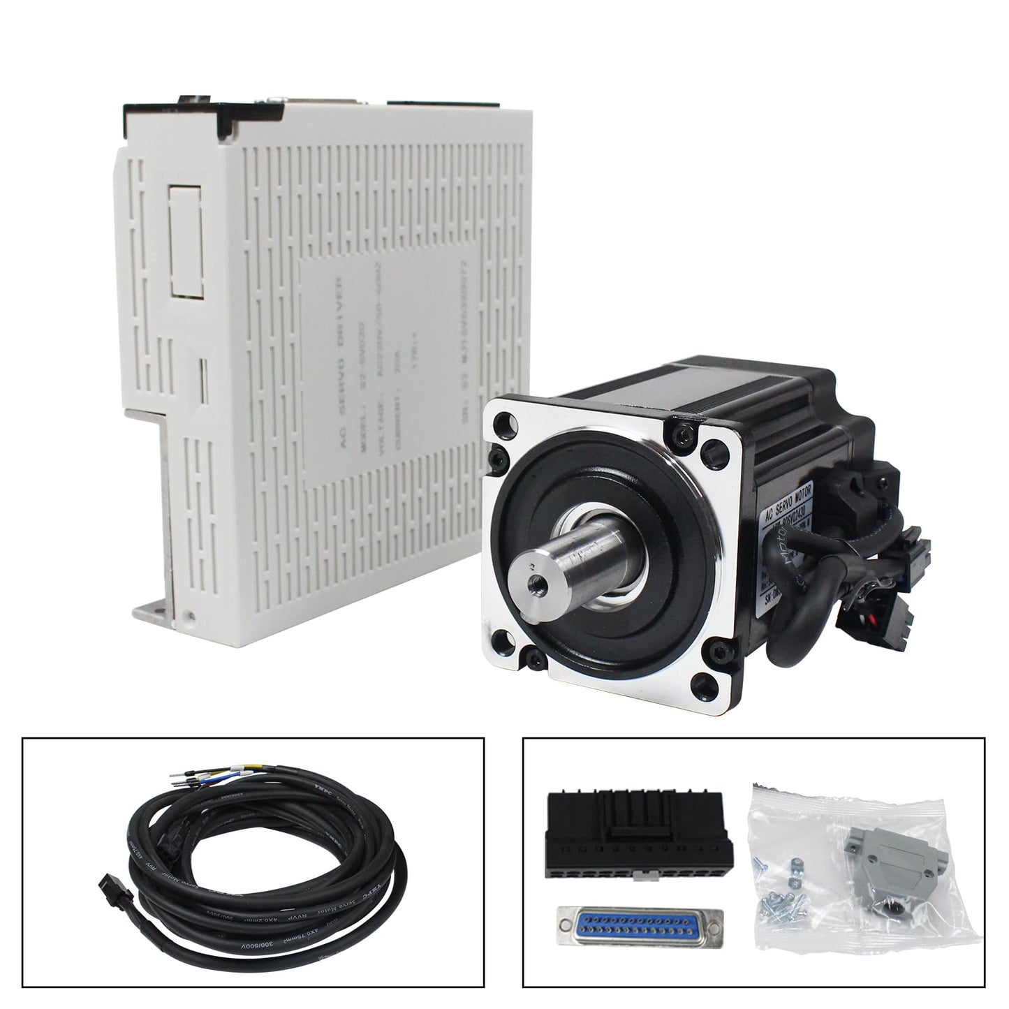 RATTMMOTOR YPMC-750W 220V Servo Motor Kit, Servo Motor with Servo Motor Driver, CNC Controller Kit for CNC Engraver Milling Machine/Robot (Without Brake)
