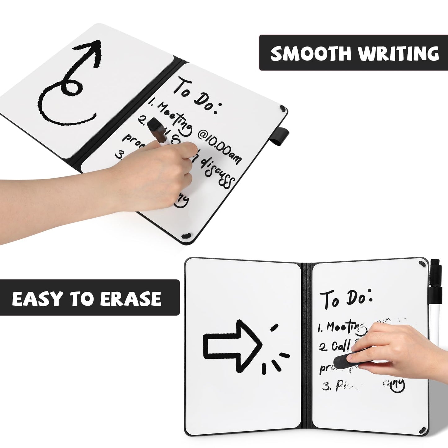 AGM Portable White Board Dry Erase, Double Sided Folding Whiteboards with Pen, Mini Portable Dry Erase Board for Study, Meeting, Doodling, Planning, Black