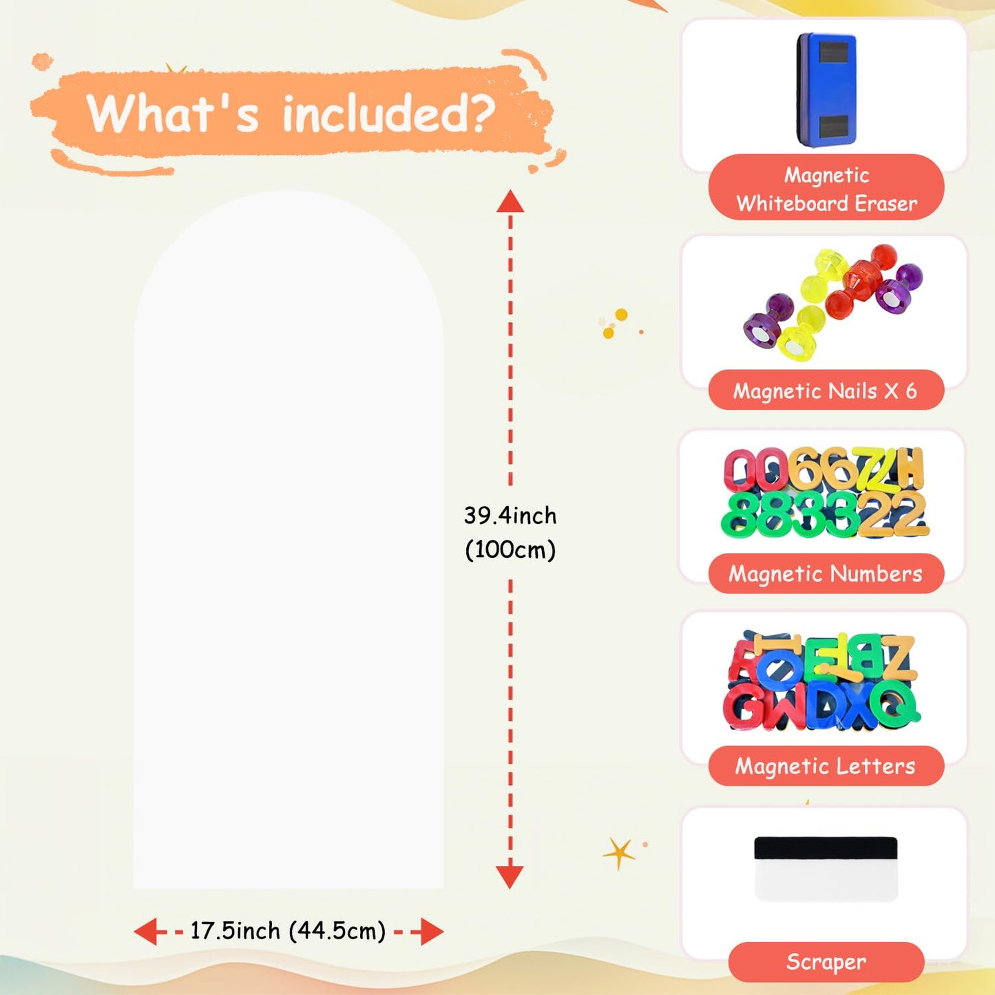 OMKSIH Arch Magnetic Wall Decal for Kids 39.3x17.5 Inch White Magnetic Chalk Board Sticker Magnet Chalkboard for Wall Peel and Stick Self Adhesive Blackboard Multifunctional for Playroom Home School