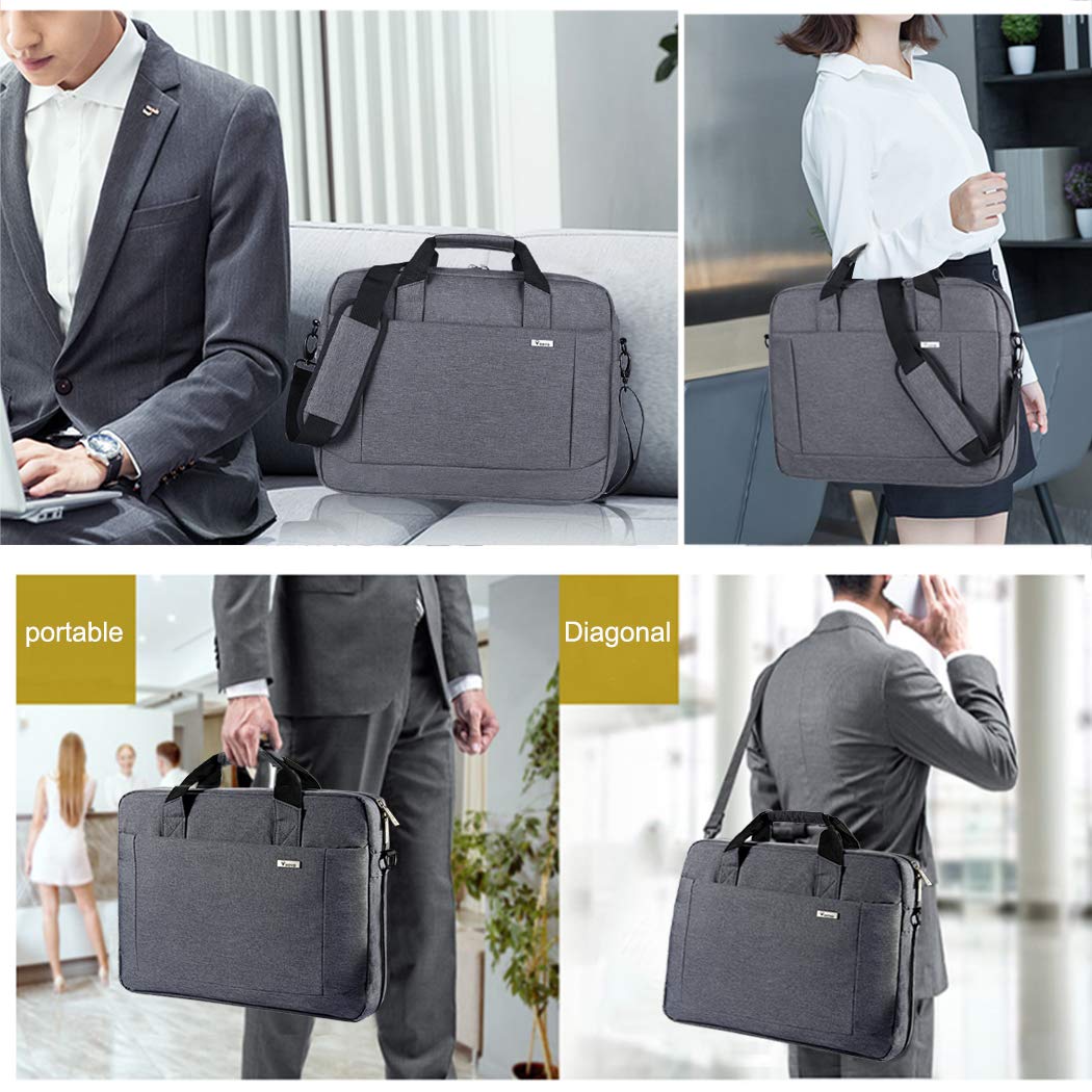 Voova Laptop Bag Case 17 17.3 Inch Computer Sleeve Messenger Bag with Shoulder Strap Expandable Waterproof Large Capacity Business Briefcase for Work Travel Fit 17-18” Laptop, Men Women, Gray
