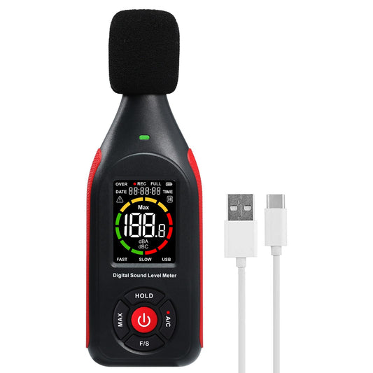 Decibel Meter Sound Level Data Logger, Portable SPL Meter Noise Monitor with Data Logging & Graph Printing, A/C Weighted, Fast/Slow, MAX, Data Hold, 3-Color Alarm dB Meter for Noisy Neighbor Factory