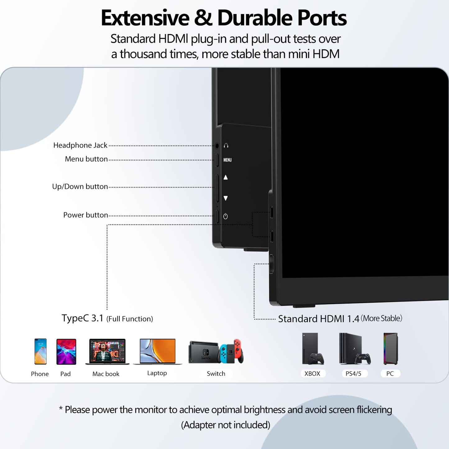 InnoView 15.6" Portable Monitor 60Hz Touchscreen 1080P 10-Point Touch Screen Monitor Portable with Protective Sleeve Built-in Stand, 1200:1 HDMI USB C Travel Monitors for Laptop, PC, Phone