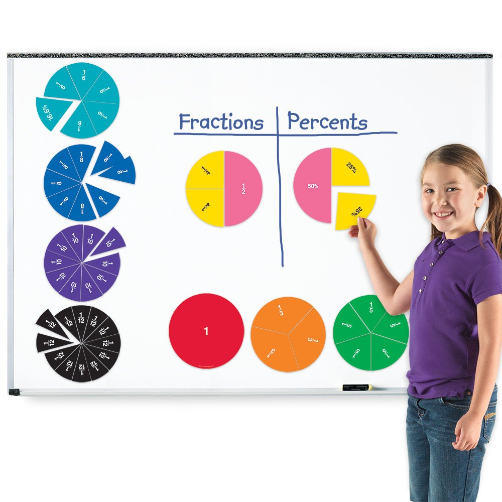 Learning Resources Double-Sided Magnetic Fraction Circles, Sticks to Whiteboard and Chalkboard, Teacher Math Classroom accessories Ages 6+