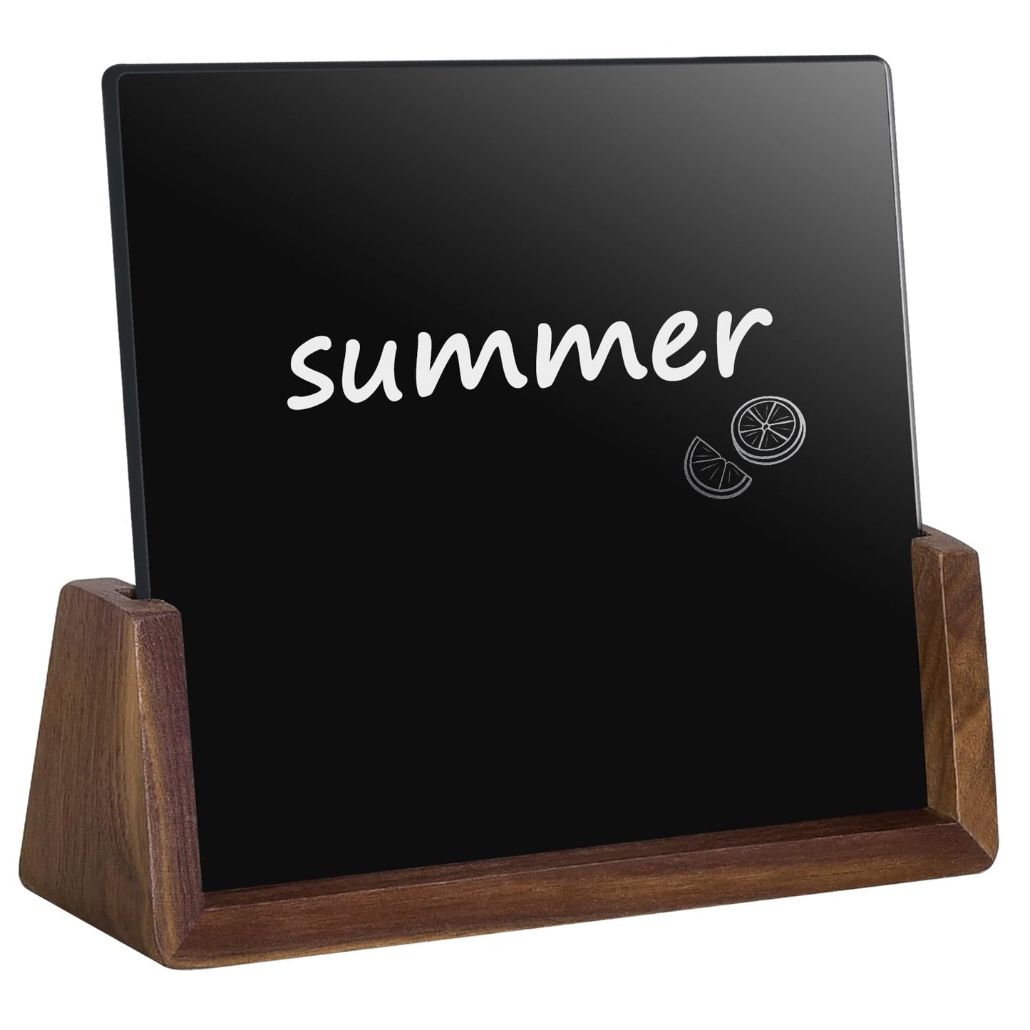 Desktop Glass Whiteboard with Walnut Wood Base,Small Dry Erase Board, Black Writing Note Pad, Desk White Board,Glassboard for Tabletop Display(Walnut Base,Glass)