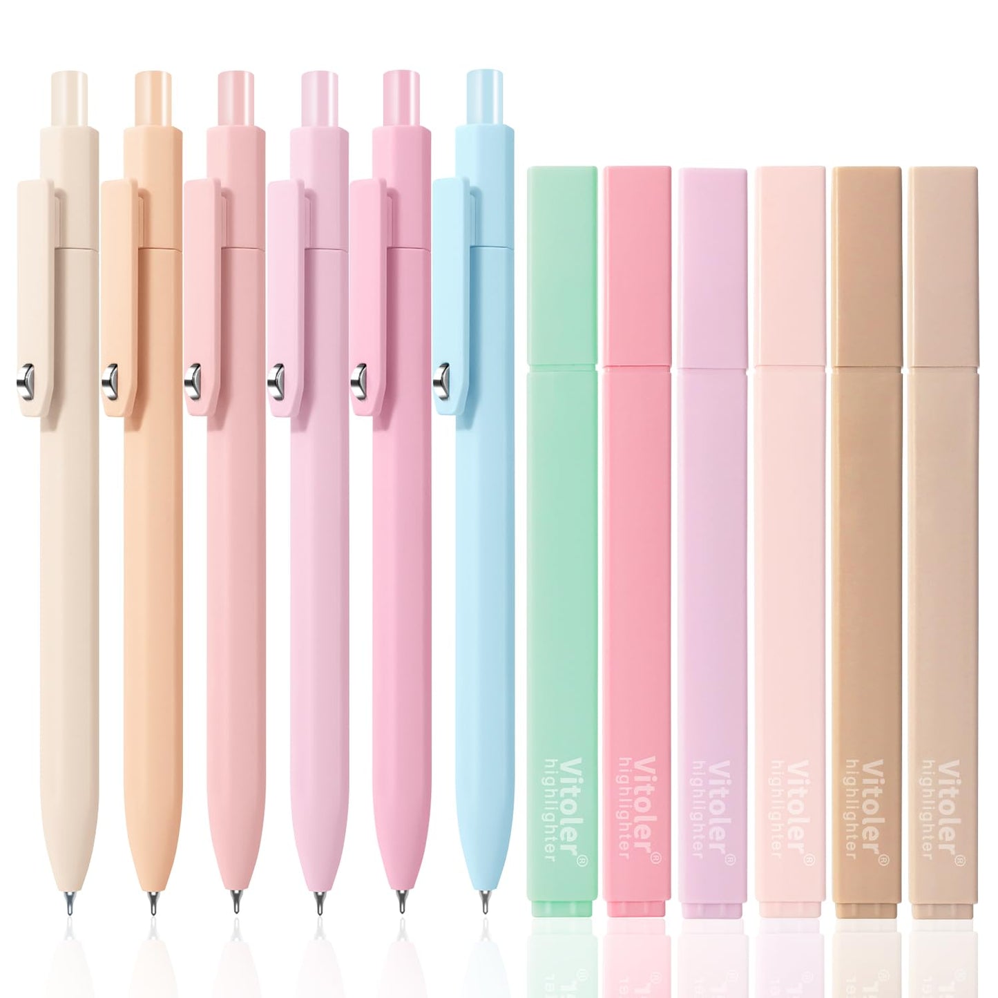 Piochoo Highlighters and Pens Set, 6pcs Cute Pastel Highlighters,6pcs 0.5mm Black Ink Gel Pens Quick Drying for Bible Studying Journaling Office School Supplies