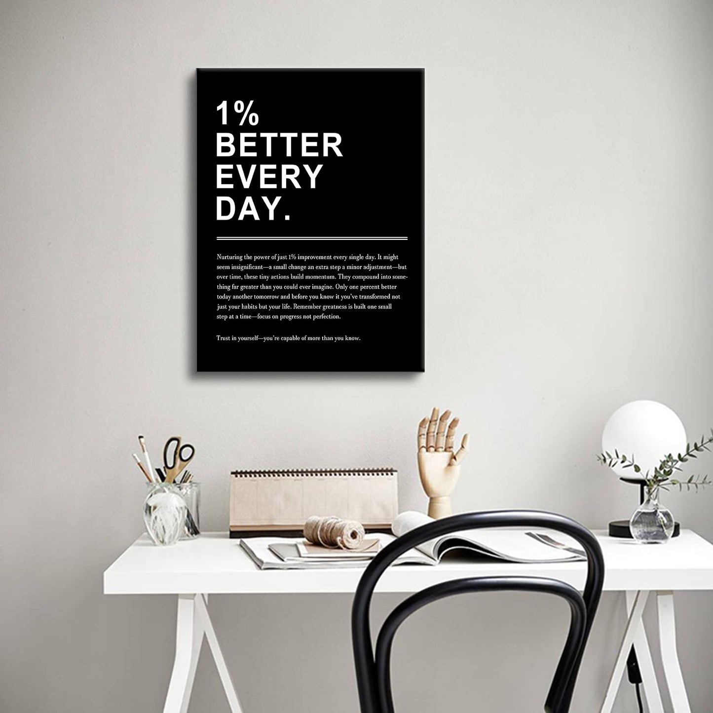 Motivational Canvas Wall Art 1% Better Every Day Office Poster Pictures Growth Mindset Self Inspirational Success Quote Decoration Prints for Classroom Home Artwork Stretched and Framed [18''Wx24''H]