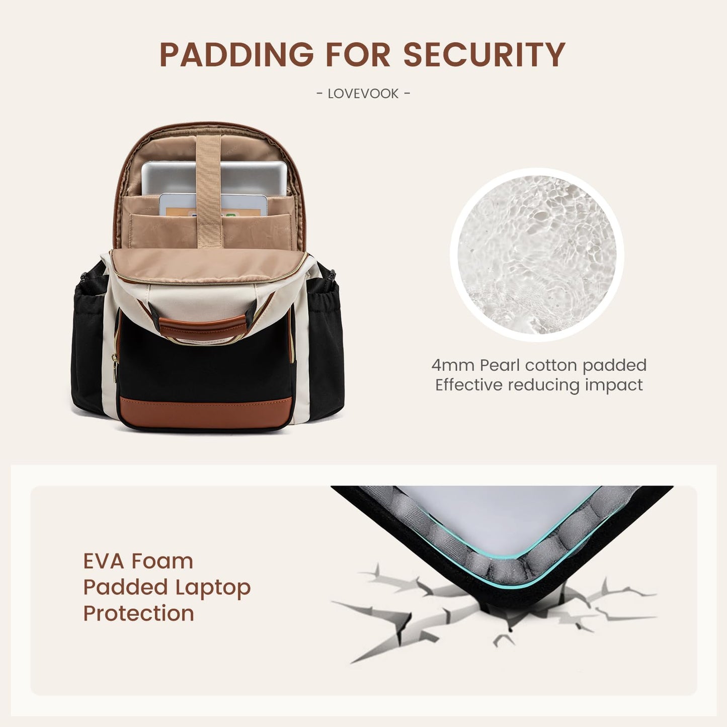 LOVEVOOK Laptop Backpack for Women with Pouch Pocket for Large Capacity Cup,15.6 Inch Teacher Nurse College Work Backpack Purse,Waterproof Laptop Bag Computer Back Pack for Travel, Khaki-Coffee-Black