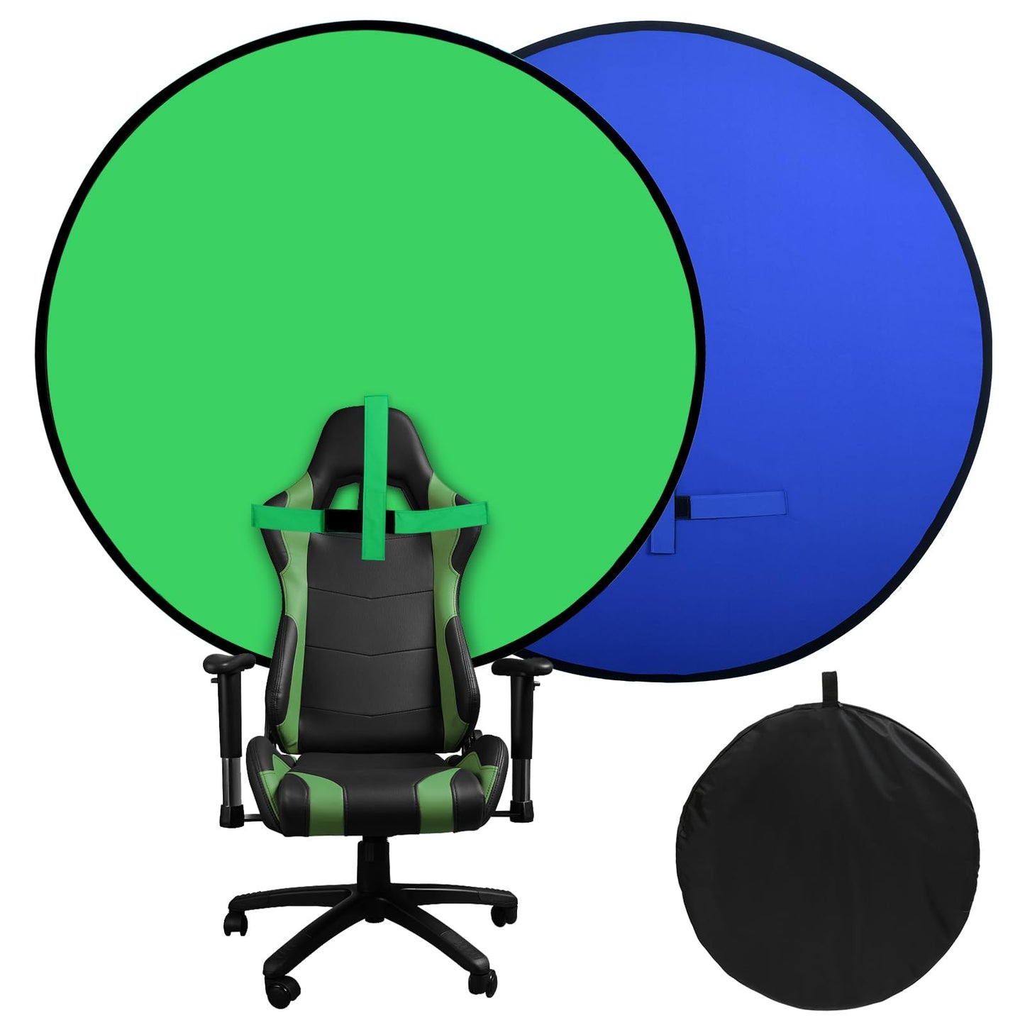 Portable Blue Green Screen Chair, 57 in Greenscreen Backdrop with Stand 2-in-1Double Sided Foldable Green Background, for Video Chats and Meetings, Photography, Photo Zoom, Streaming Games