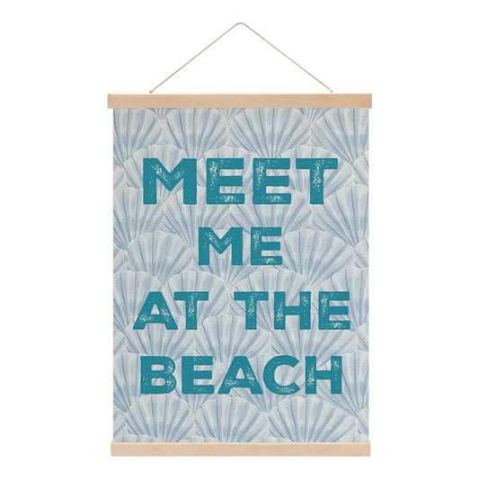 CQM Coastal Cowgirl Beach Room Decor Poster Hanger - Meet Me At The Blach, Aesthetic Seashell Wall Hanging Banner for Bedroom Classroom, Blue Posters Hangers Beach Decor for Girls Room