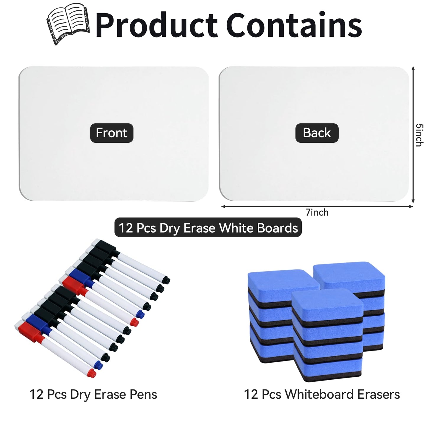 12 Sets Dry Erase Board 5'' x 7'' Mini White Boards Double Sided Small Whiteboard with Whiteboard Eraser and Marker Pens for Office Supplies Teacher Gifts