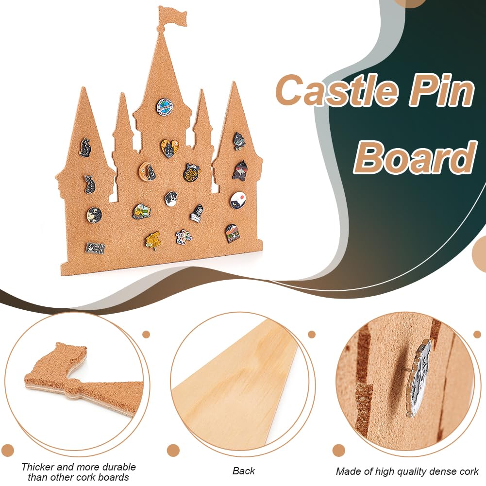 BENECREAT Castle Pin Board Cork Board, 14.2x11.8inch Bulletin Display Board Brooch Jewelry Display Cork Tray for Brooch Pin Collection Display, Office Home and School Decor