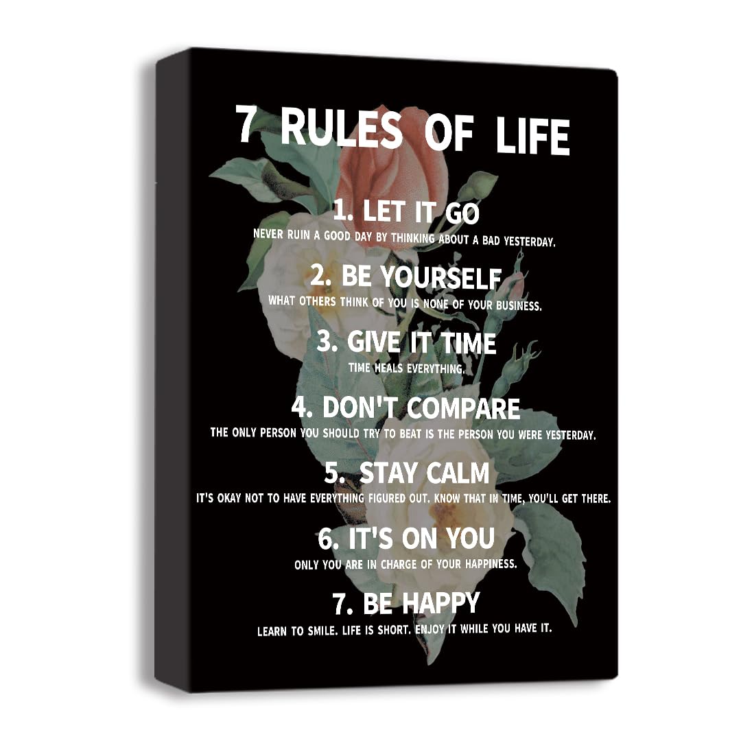 7 Rules Of Life Canvas Decoration Painting, Suitable For Office, School, Library,Home (29x38cm) Framed (rose-7)