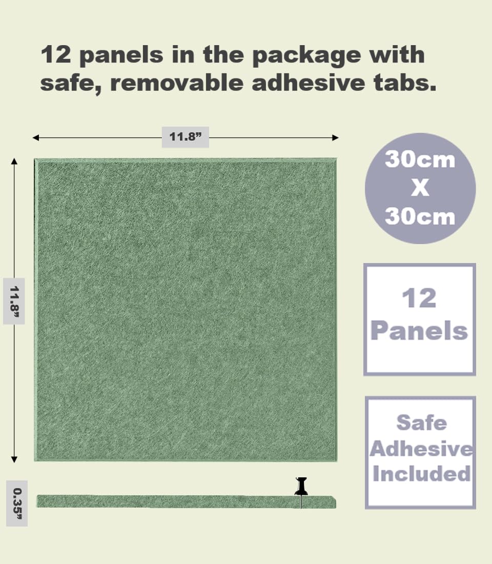 DECORITA Green Bulletin Board | Large Cork Boards Alternative for Walls | Felt Cork Board for Office, Home & Classroom | Green Office Classroom Supplies | Felt Wall Tiles (12-Pack) | Forest Green