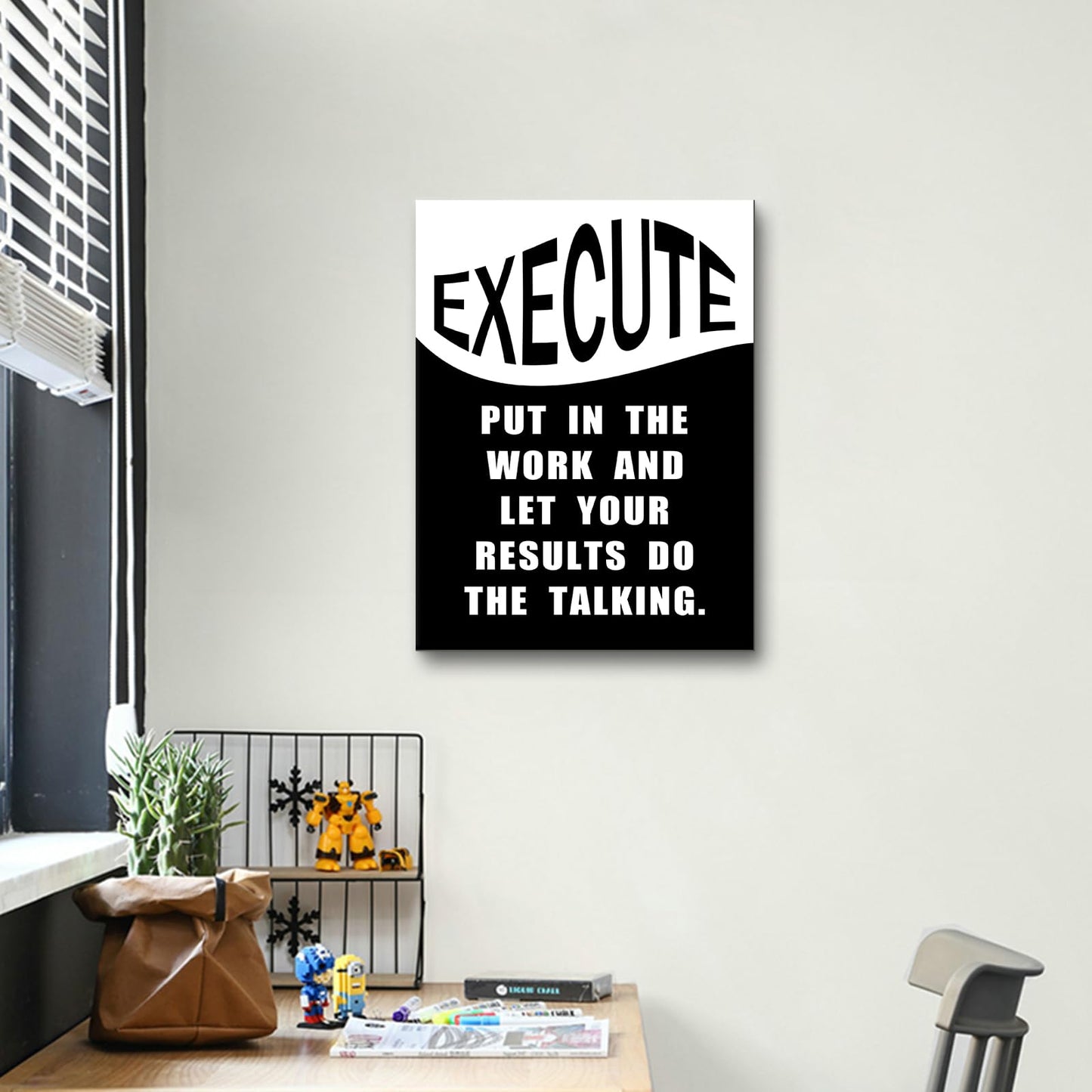 Motivational Canvas Wall Art Execute Entrepreneur Quotes Poster Print Inspirational Pictures Painting for Office Class Room School Wall Decoration Stretched and Framed [18''Wx24''H]