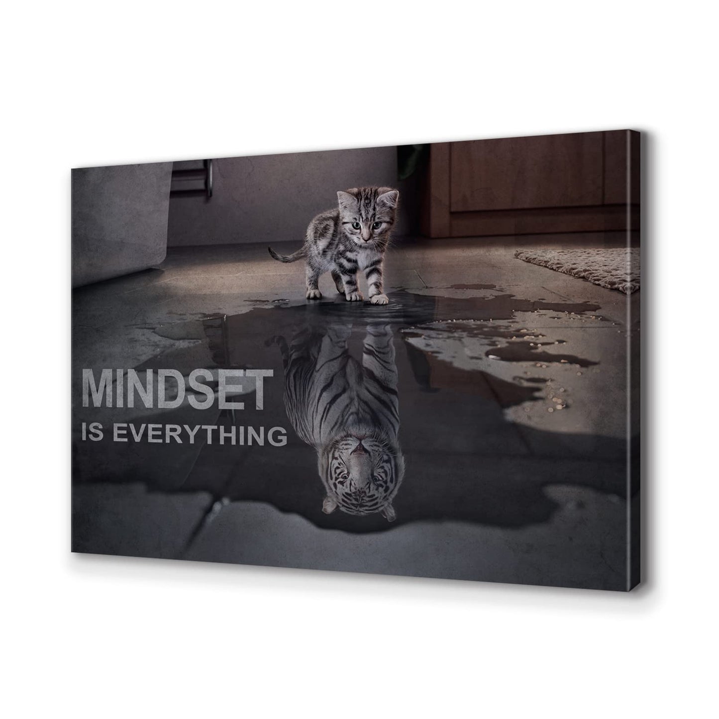 Motivational Canvas Wall Art Mindset is Everything Posters Prints Cat Big Tiger Inspirational Quote Painting for Office Bedroom Decor (12" W x 18" H)