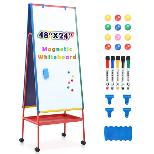 Mobile White Board with Stand - 70.8" H Double Sided Portable Rolling Whiteboard Kids Easel for Classroom,Height Adjustable Magnetic Dry Erase Board on Wheels for Home,School,48x24 inches