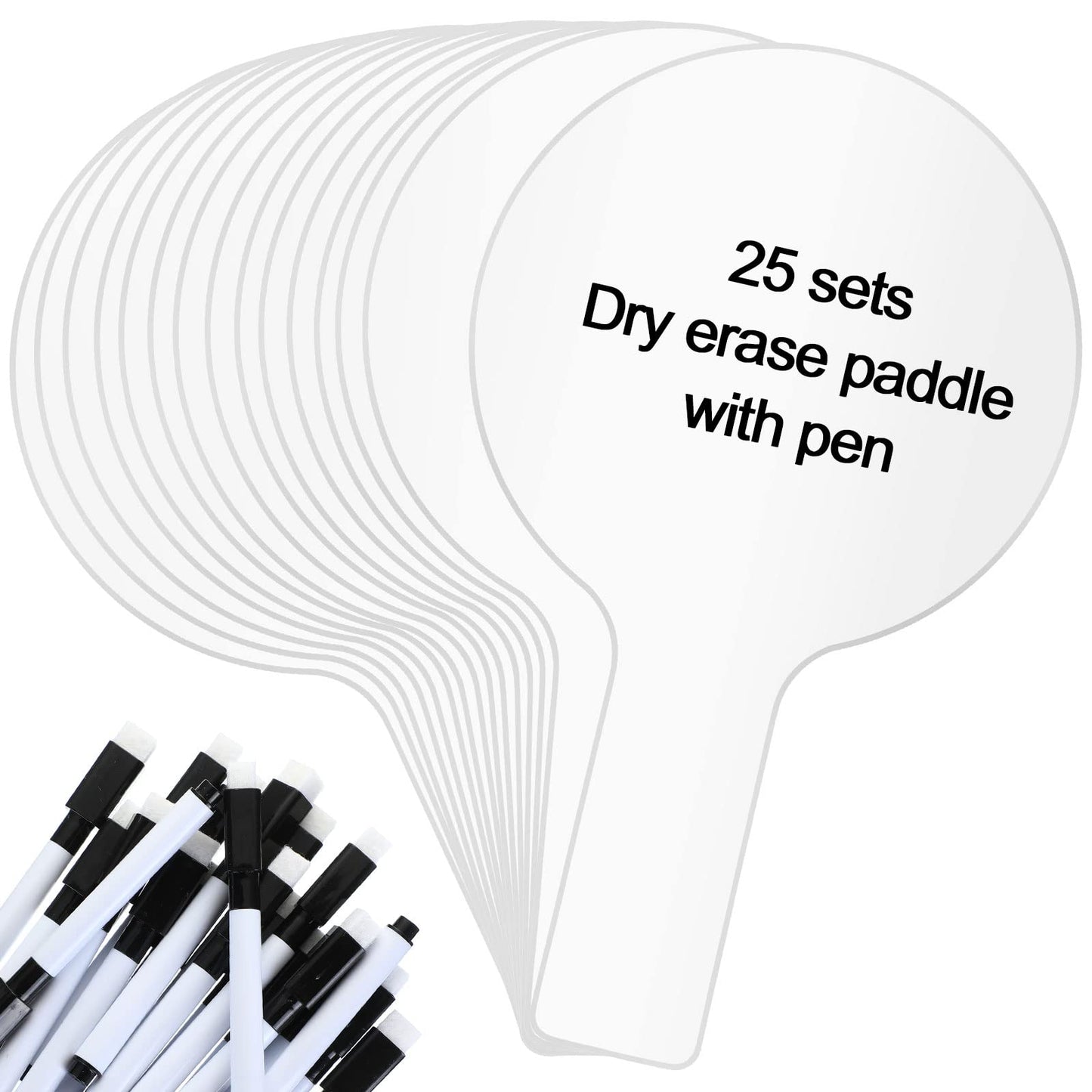 25 Sets 5x9 Inch Answer Dry Erase Paddles and 25 Black Marker Set Handheld Small Dry Erase Board Double Sided Auction Paddles Handheld Whiteboard for Classroom Voting Answering Auction Bidding
