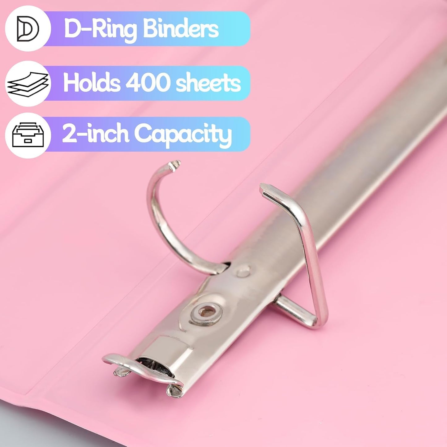 Zzrywuty Durable 3 Ring Binder,2 Inch,Economy 4 Pack,Each Holds 400 Pages,D-Ring Presentation View Binders for Office,School,Home (Pink)