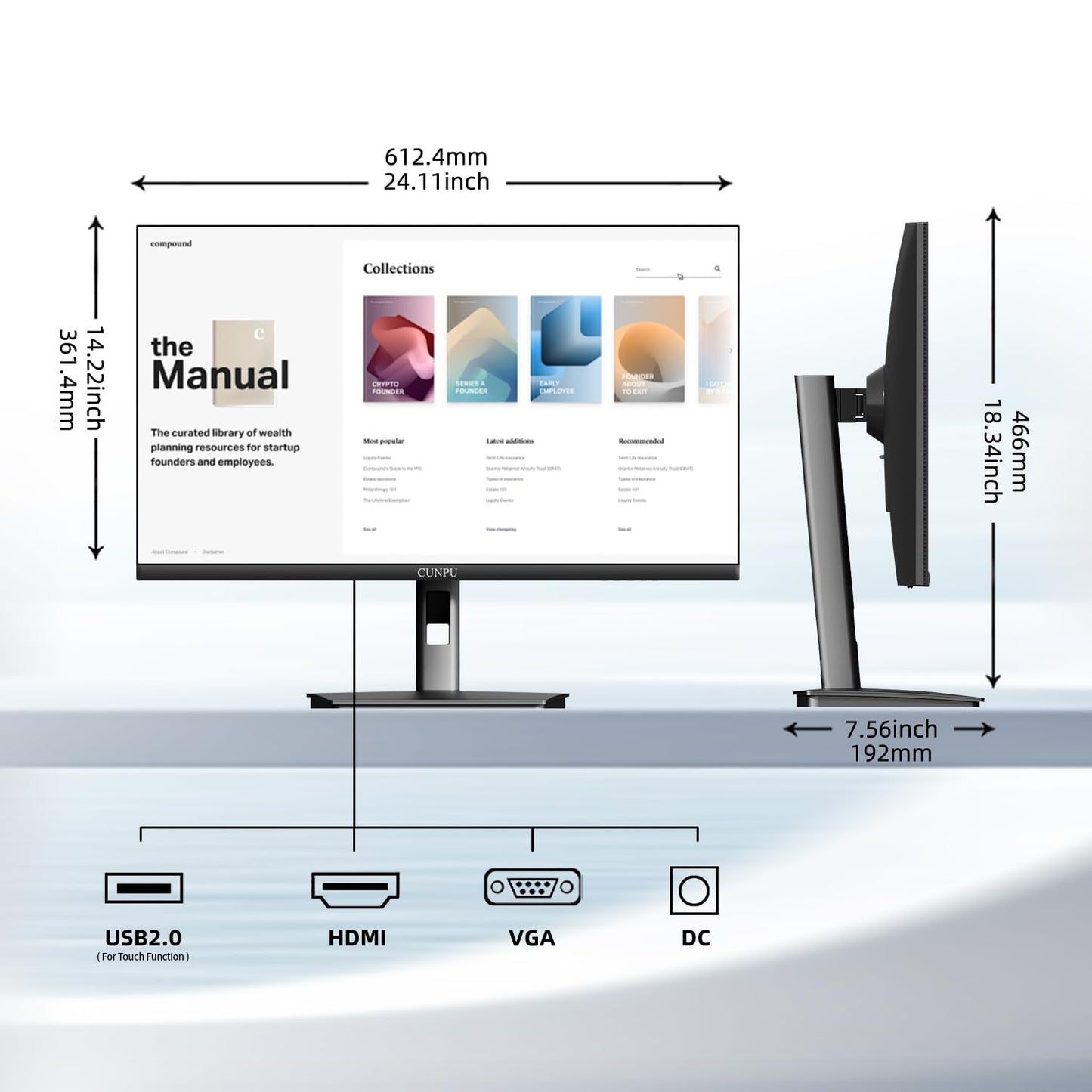 CUNPU 27 Inch Touchscreen Monitor, 10 Point Touch, FHD 1080P 60Hz Nano IPS Screen, 100% SRGB, VESA Wall Mountable, Tilt Adjustment, VGA HDMI for PC, Laptop Business & Work Station
