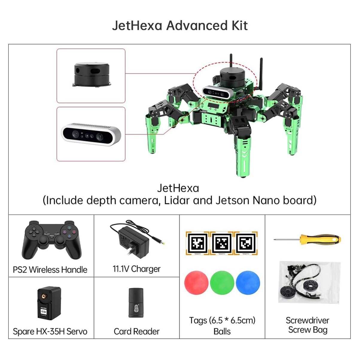 Hiwonder JetHexa Hexapod Robot Kit for Jetson Nano 3D Depth Camera, G4 Lidar and Lidar Mapping Navigation ROS AI Robot Kit (Advanced Kit)