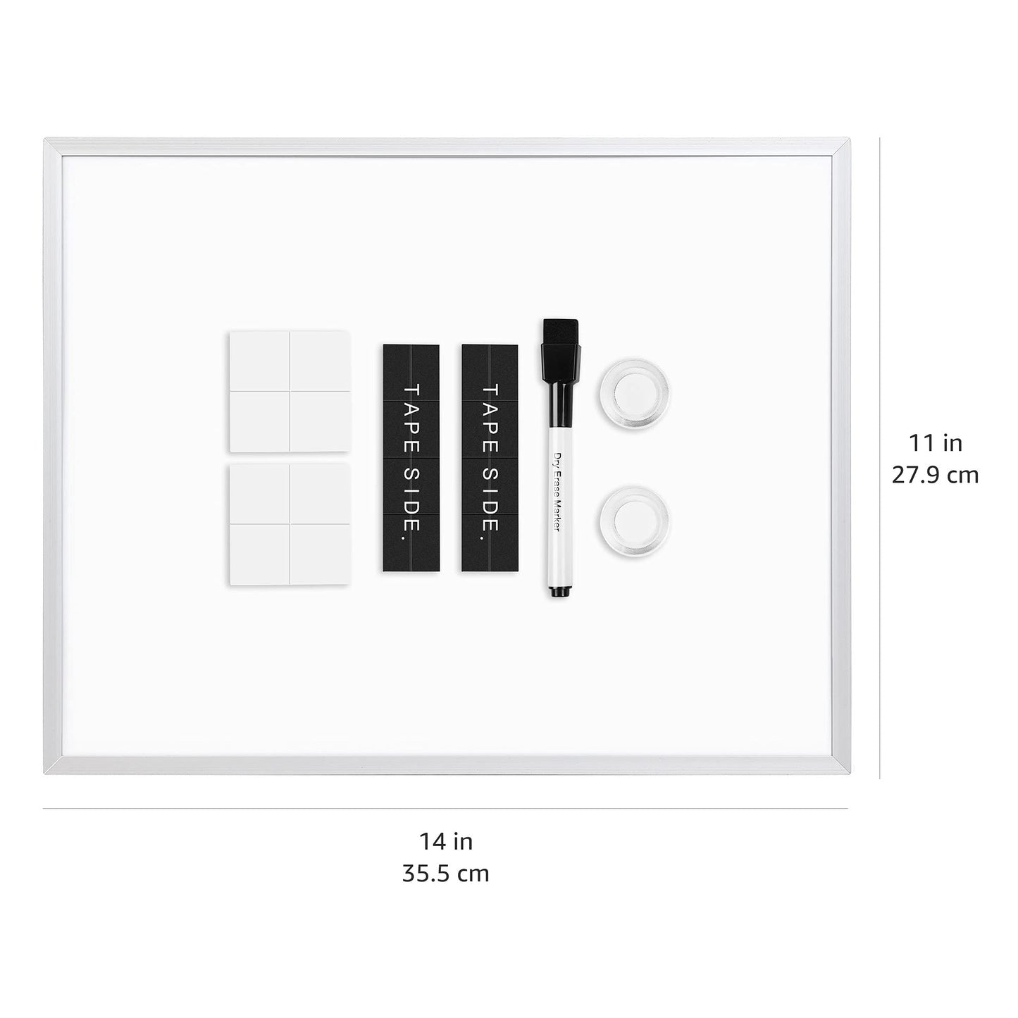 Amazon Basics Small Dry Erase Whiteboard, Magnetic Bulletin Board, with Marker and Magnets, 11"W x 14"H, Aluminum Frame