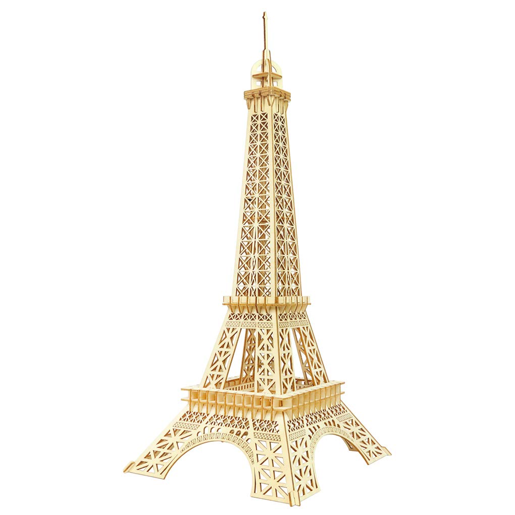 Bitopbi 3D Wooden Puzzles Laser Engraving DIY Safe Assembly Constructor Kit Toy for Teens and Adults, World Famous Buildings Mechanical 3-D Models for Self-Assembly (Eiffel Tower)
