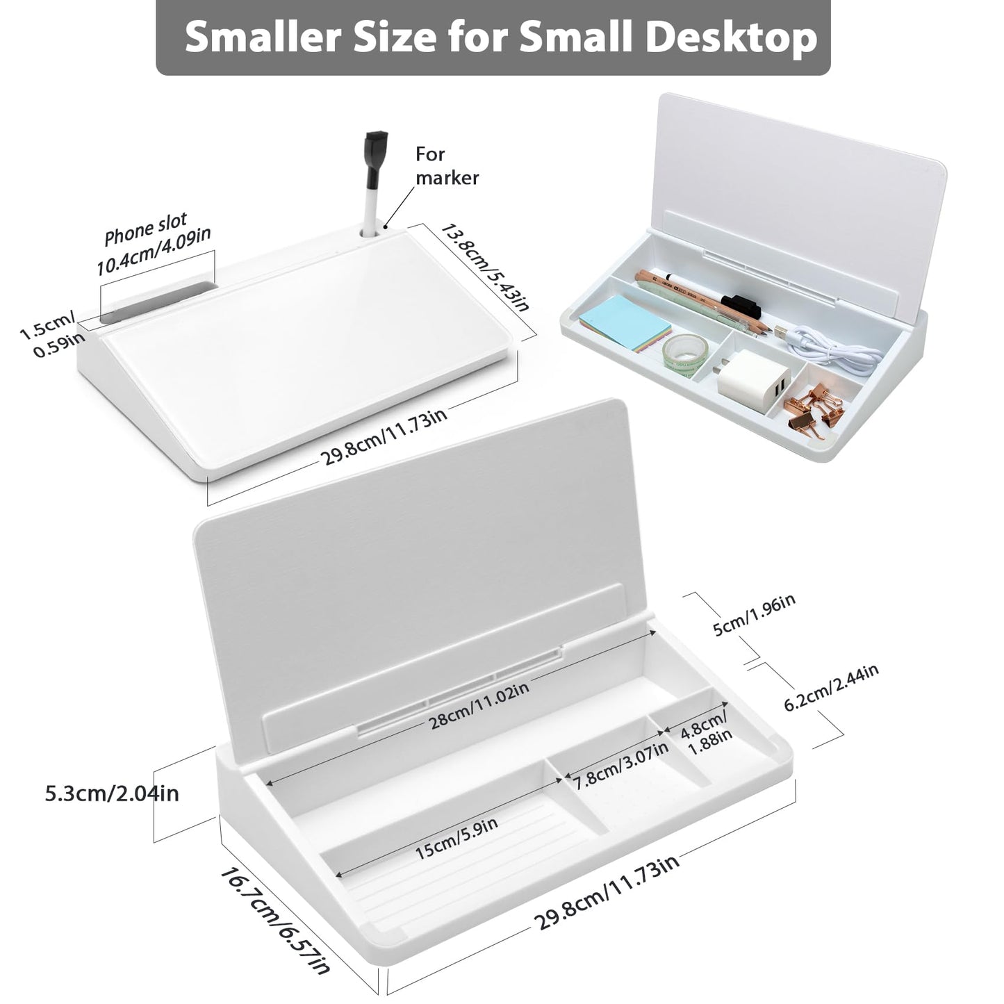 Varhomax Glass Desk Buddy Whiteboard with Storage, Small Dry Erase Desktop White Board Caddy to-do List Memo Notepad for Office, School and Home Office Supplies
