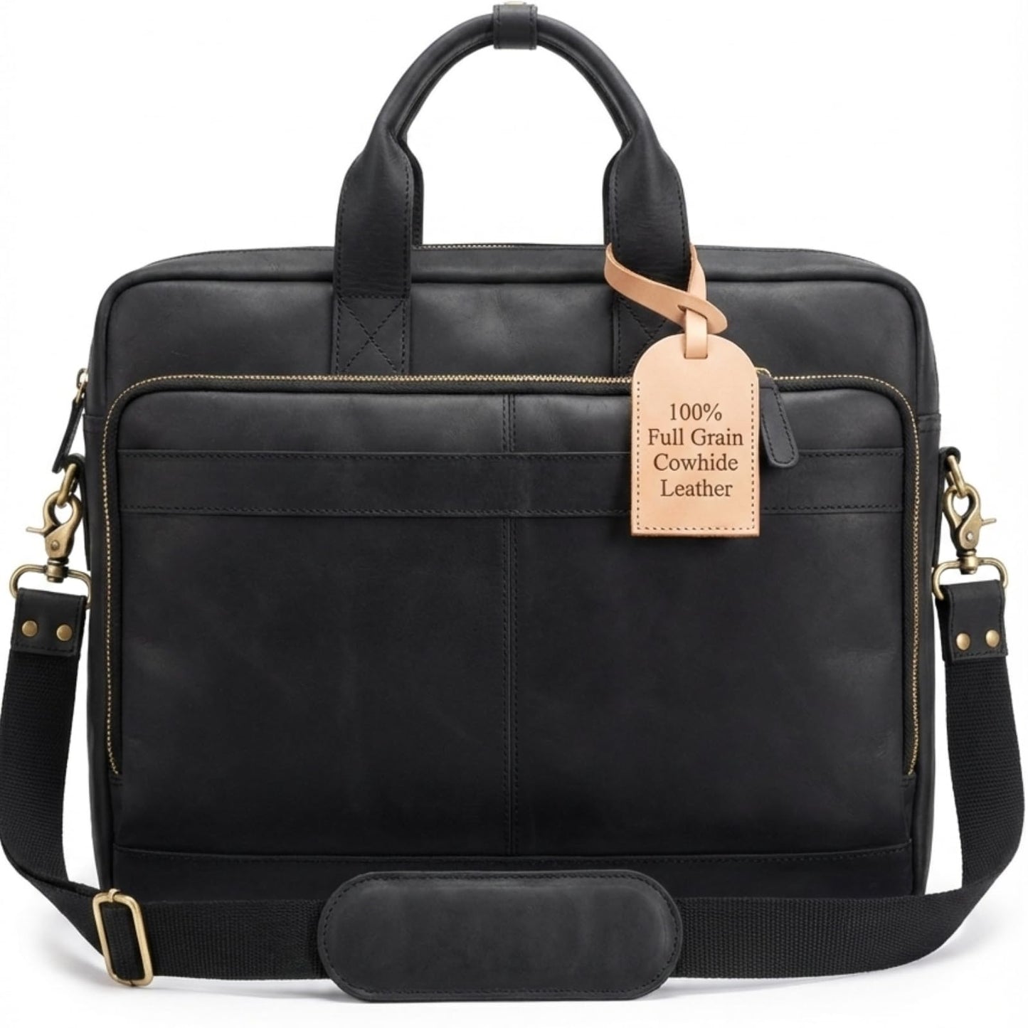 NomadCraftsCo. Black Leather Messenger Bag for Men, Genuine Leather Briefcase, 18 Inch Work Satchel for Office, Travel, and Business Use