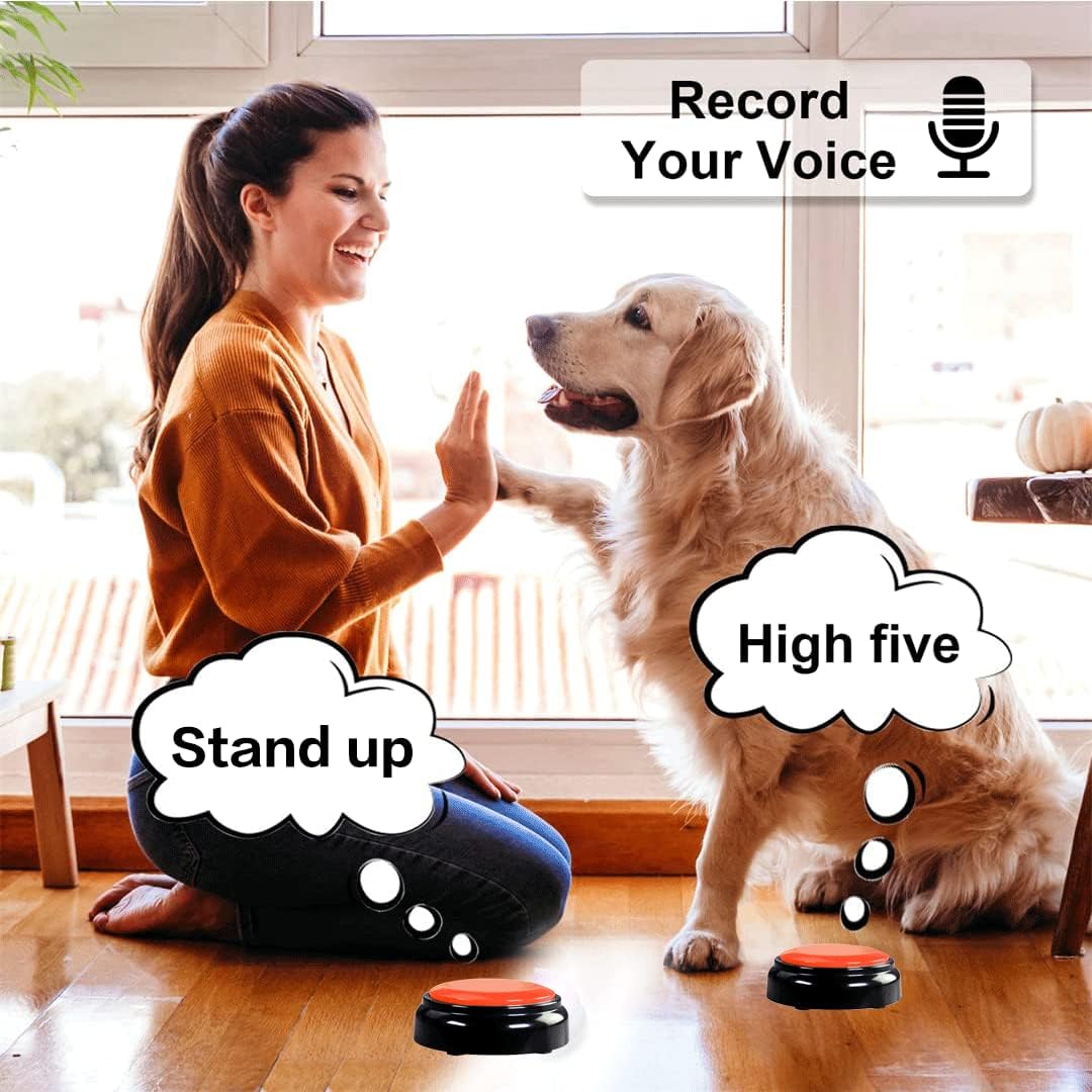 Record Talking Button Easy Button Recording Voice Button Funny OfficeToys Multifunctional Dog Buttons Talk for Communication-Classroom-Friendly Recordable Sound Buttons Buzzer Button（Black+Red
