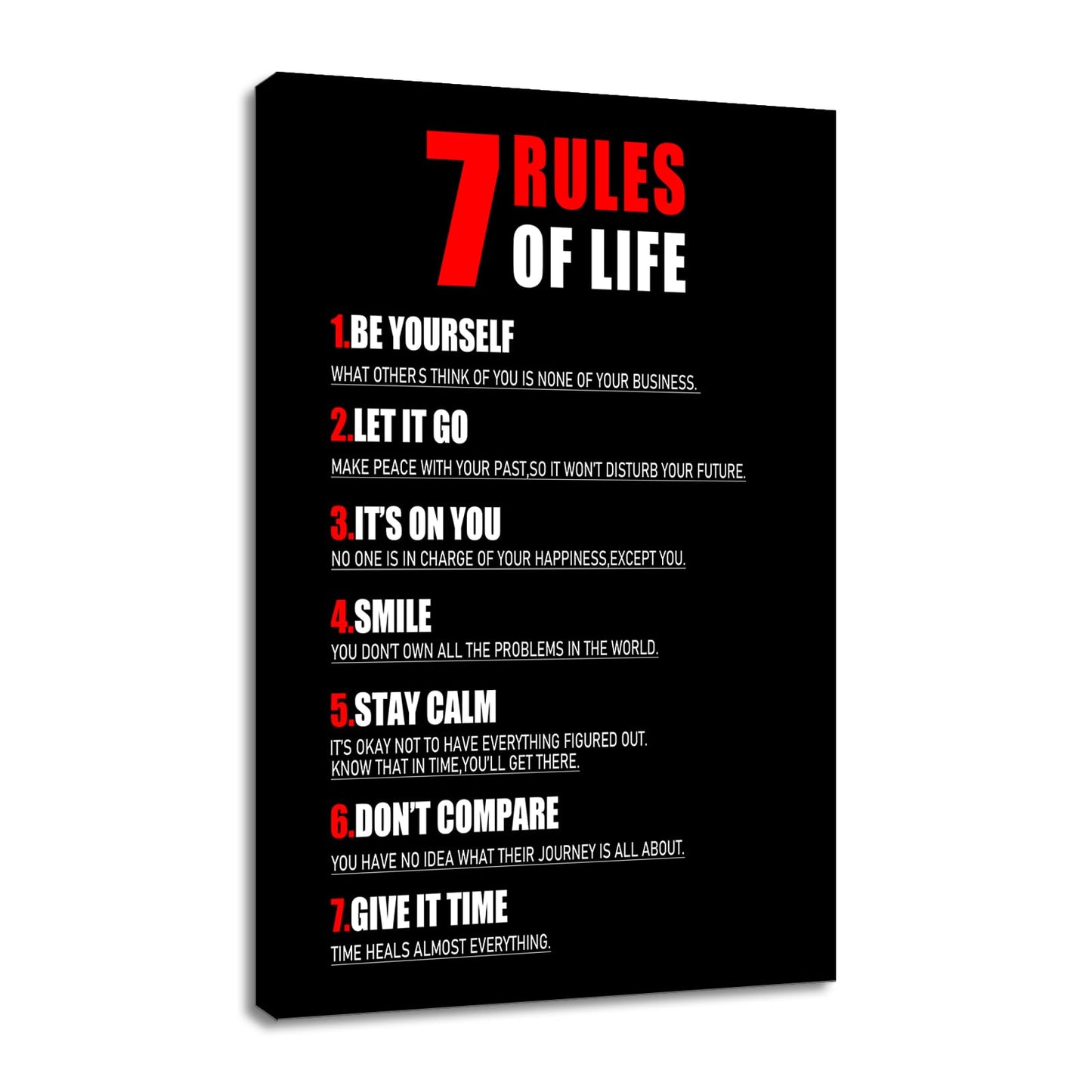 7 Rules of Life Inspirational Canvas Wall Art Motivational Poster Print Positive Quotes Pictures Painting for Home Office Living Room Wall Decor Ready to Hang [24''Wx36''H]