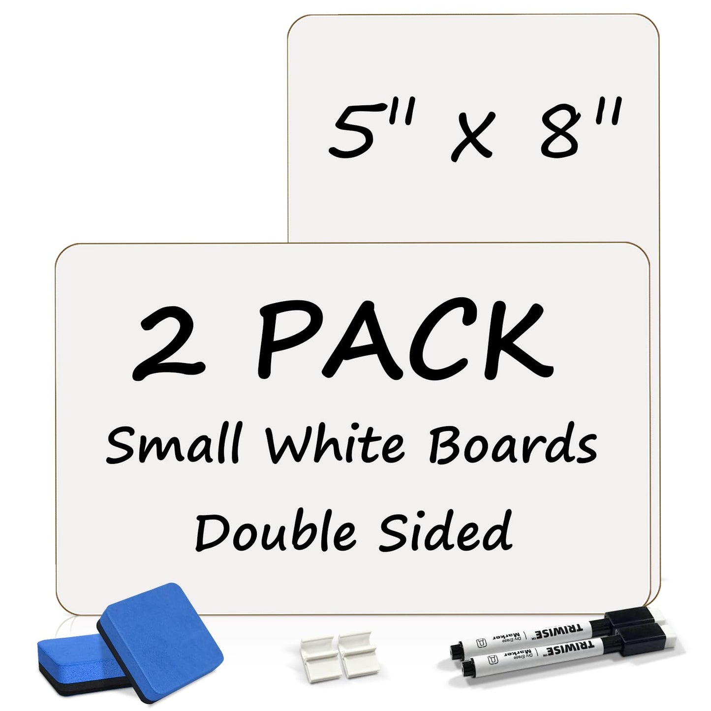 Portable Small White Board 5"x8" for Students, Personal Whiteboard Mini Lightweight Double Sided, Dry Erase Board for Kids Classroom, Individual Lapboards for Teaching with Erasers and Markers (2Pack)