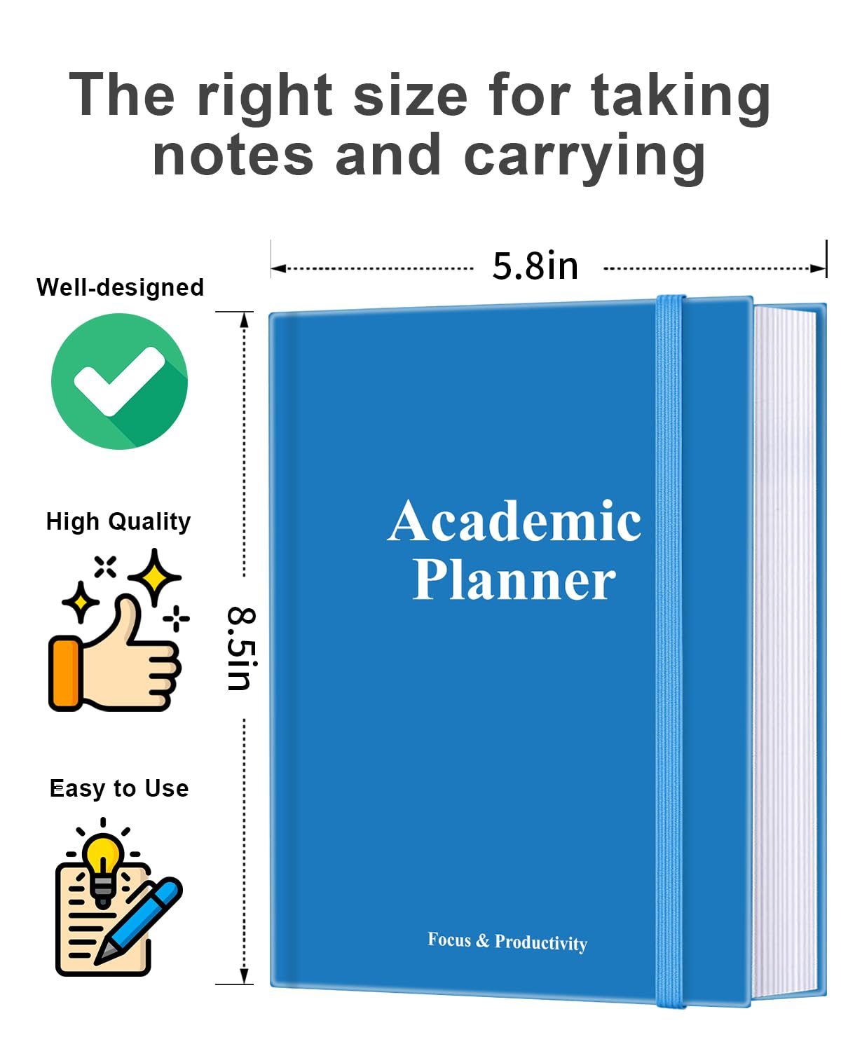 Academic Planner for 2026-2027 or Anytime – 5.8" x 8.5" Undated Weekly Student Planner For Homeschool, High School, College & Nursing Students, 200 Pages, Blue
