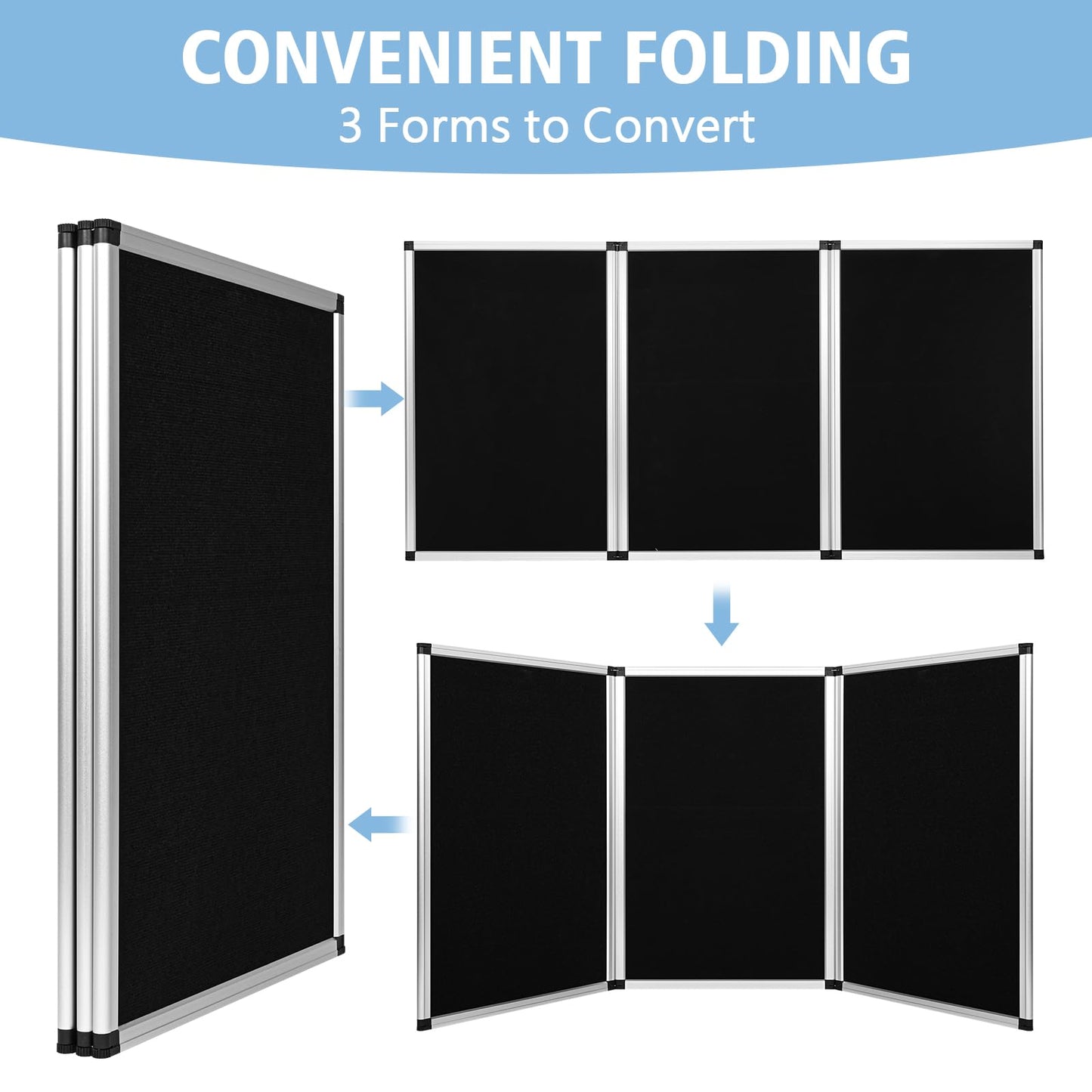 Nisorpa 3+1 Panel Folding Trade Show Presentation Board 70.8“ x 35.4” Trifold Desktop Display Board with Carry Bag Large Metal Frame Tabletop Display 4 Panels-Black