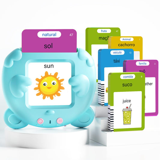 Portuguese and English Talking Flash Cards for Toddlers, 224 Sight Words Bilingual Learning Toys for Kids, Autism Pocket Speech Therapy Toys, Brazil Português Vocabulary Educational Flashcards