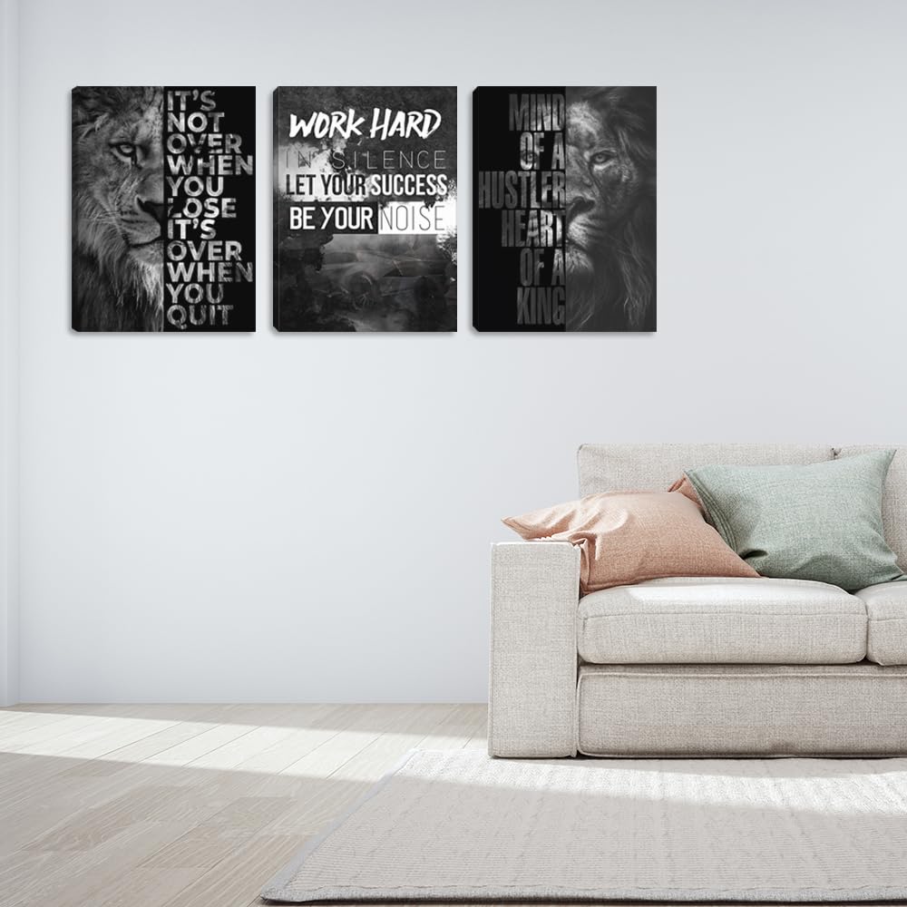 Motivational Quotes Wall Art Lion Canvas Art Inspiring Entrepreneur Success Motivational Wall Decor Inspirational Lion Poster Prints Framed Wall Art Posters Office Decor(36''Wx 16''H)