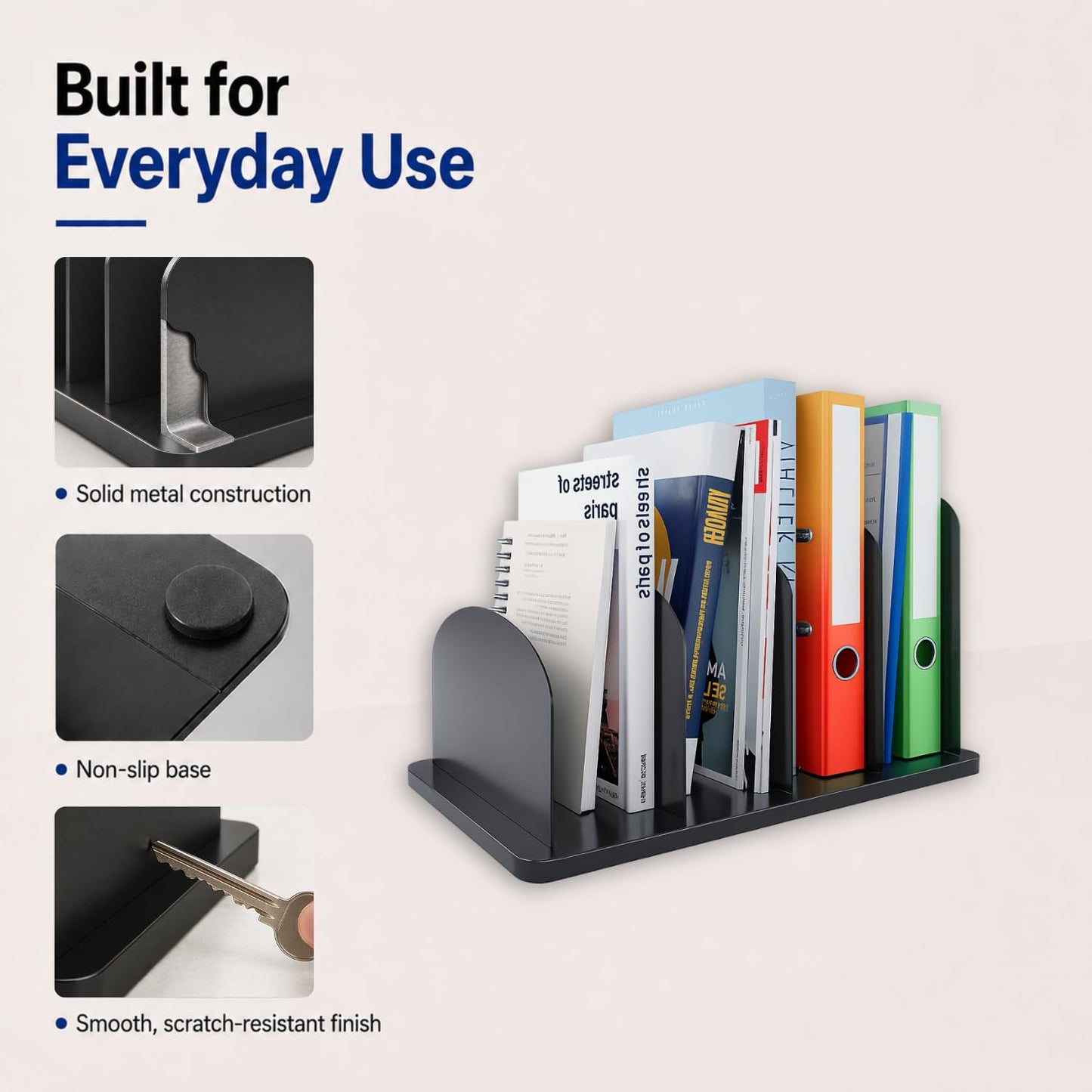 CraftSaints Vertical File Organizer for Desk, 4 Sections, Desktop Organizer File Sorter Office Organization File Holder for Home, Office & Classroom (Solid)