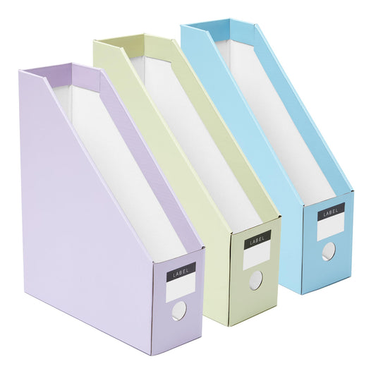 Y YOMA Cardboard File Magazine Holder, Pastel Color, 6 Pack Desktop Binder Holder with Labels Vertical File Storage Foldable Organizer Box, for Office Classroom Home Workspace