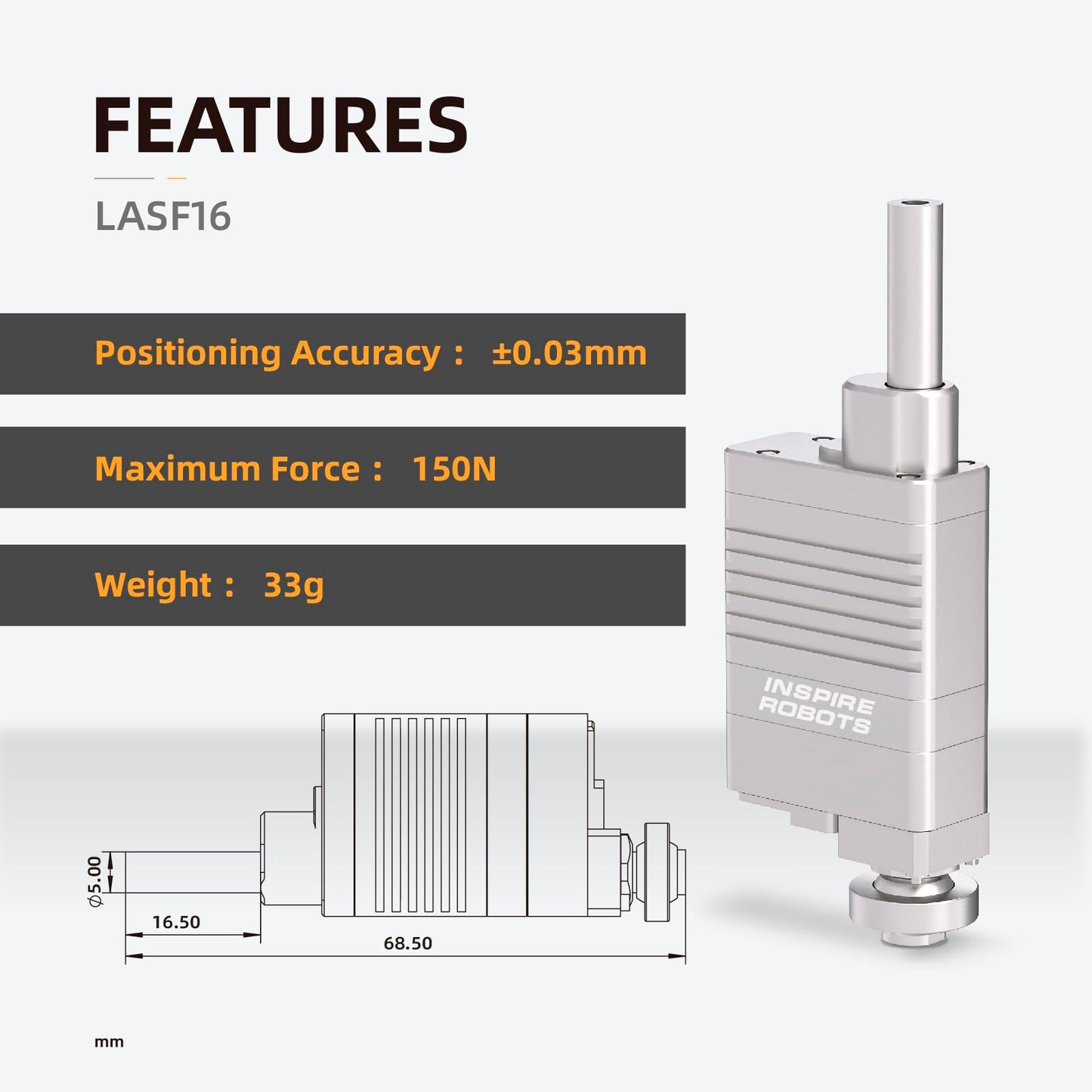 High Precision Micro Linear Servo Actuator with Force Control Sensor,Stroke 16mm,Force 7.9lbs(35N), Speed 53mm/s | for Robotics,Industrial Automation,Medical and Healthcare Equipment|LASF16-084D