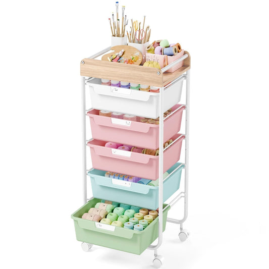 APEXCHASER Utility Cart with 5 Drawers,Rolling Storage Cart for Crafters Artists Kids Teacher Student Storage Arts Crafts & Sewing Study Supplies in Craft Room Dorm Classroom Kids Room-Colorful