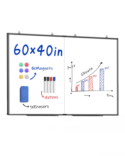 60"X 40" Large Magnetic Dry Erase Whiteboard, Wall Hanging Board with 8 Pens & 4 Dry Erasers & 30 Magnets, Sliver Aluminum Frame Black