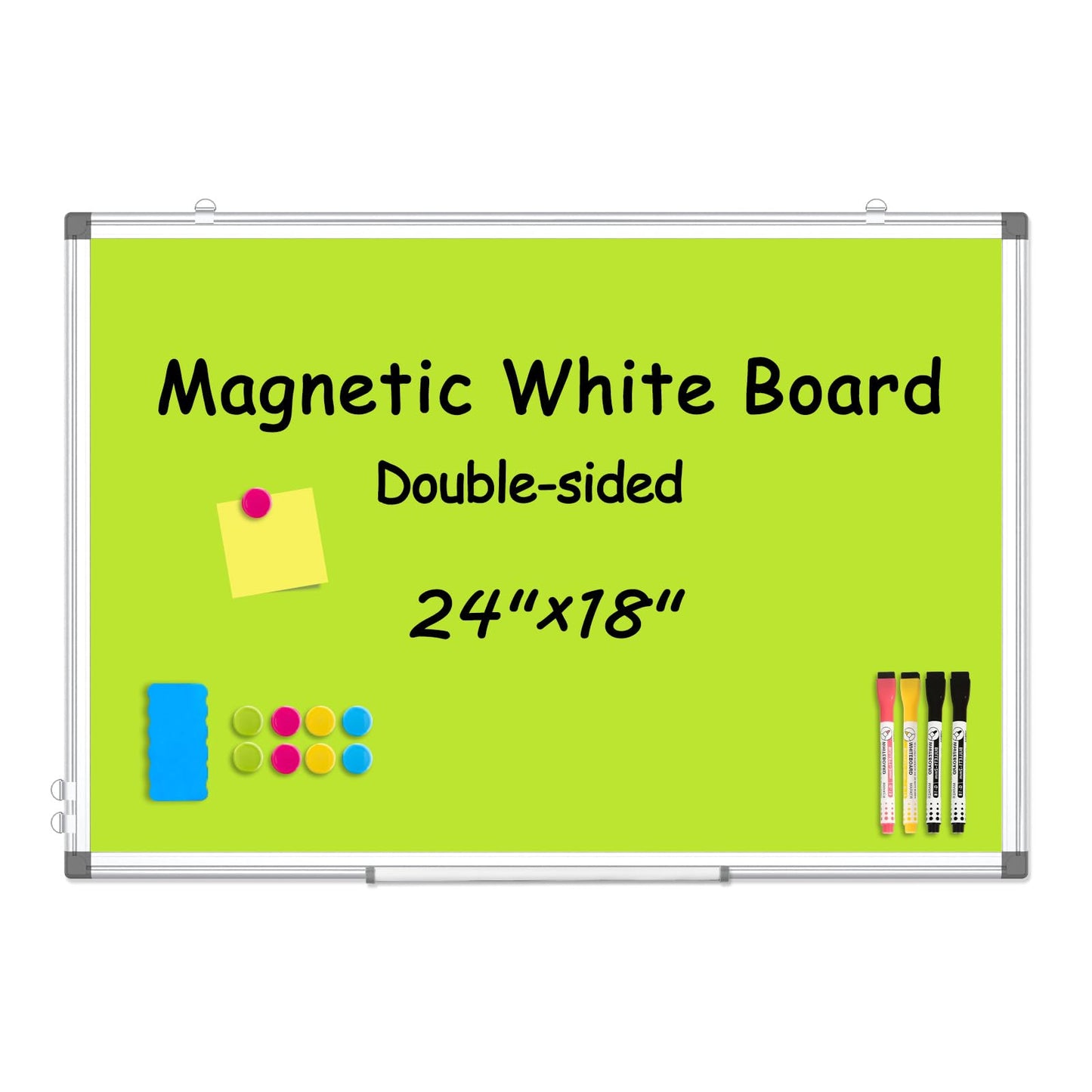 WALGLASS Magnetic Whiteboard 24"x18" Dry Erase White Board for Walls with Pen Tray, Aluminium Frame and Dry-Wipe Writing Surface for Drawing, Home, and Office (Green)