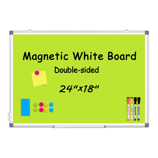 WALGLASS Magnetic Whiteboard 24"x18" Dry Erase White Board for Walls with Pen Tray, Aluminium Frame and Dry-Wipe Writing Surface for Drawing, Home, and Office (Green)