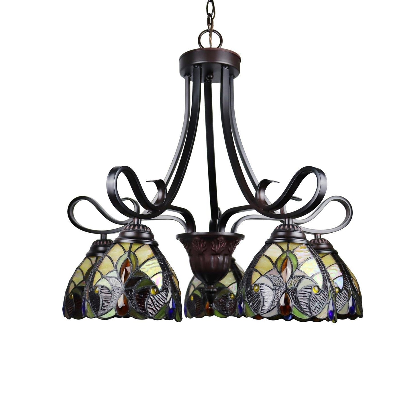 Chloe Lighting Adia Victorian Tiffany-Style Chandelier, 5 Lights, 24in Wide, Dark Bronze, Multicolor Glass, Model CH38632AV24-DD5