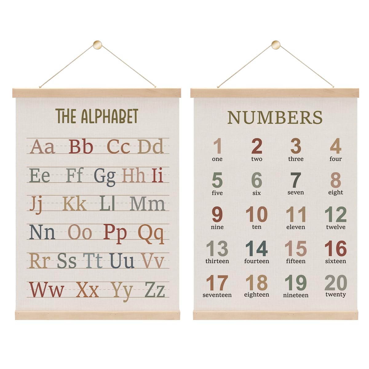 2PCS Alphabet Numbers Poster Hanger Frame, ABC Banner Poster Wall Art, Educational Posters Decor for Nursery Toddler Room Playroom Alphabet Banner Wall Hanging Homeschool Classroom Decor 15.8x11.8 In