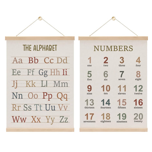 2PCS Alphabet Numbers Poster Hanger Frame, ABC Banner Poster Wall Art, Educational Posters Decor for Nursery Toddler Room Playroom Alphabet Banner Wall Hanging Homeschool Classroom Decor 15.8x11.8 In