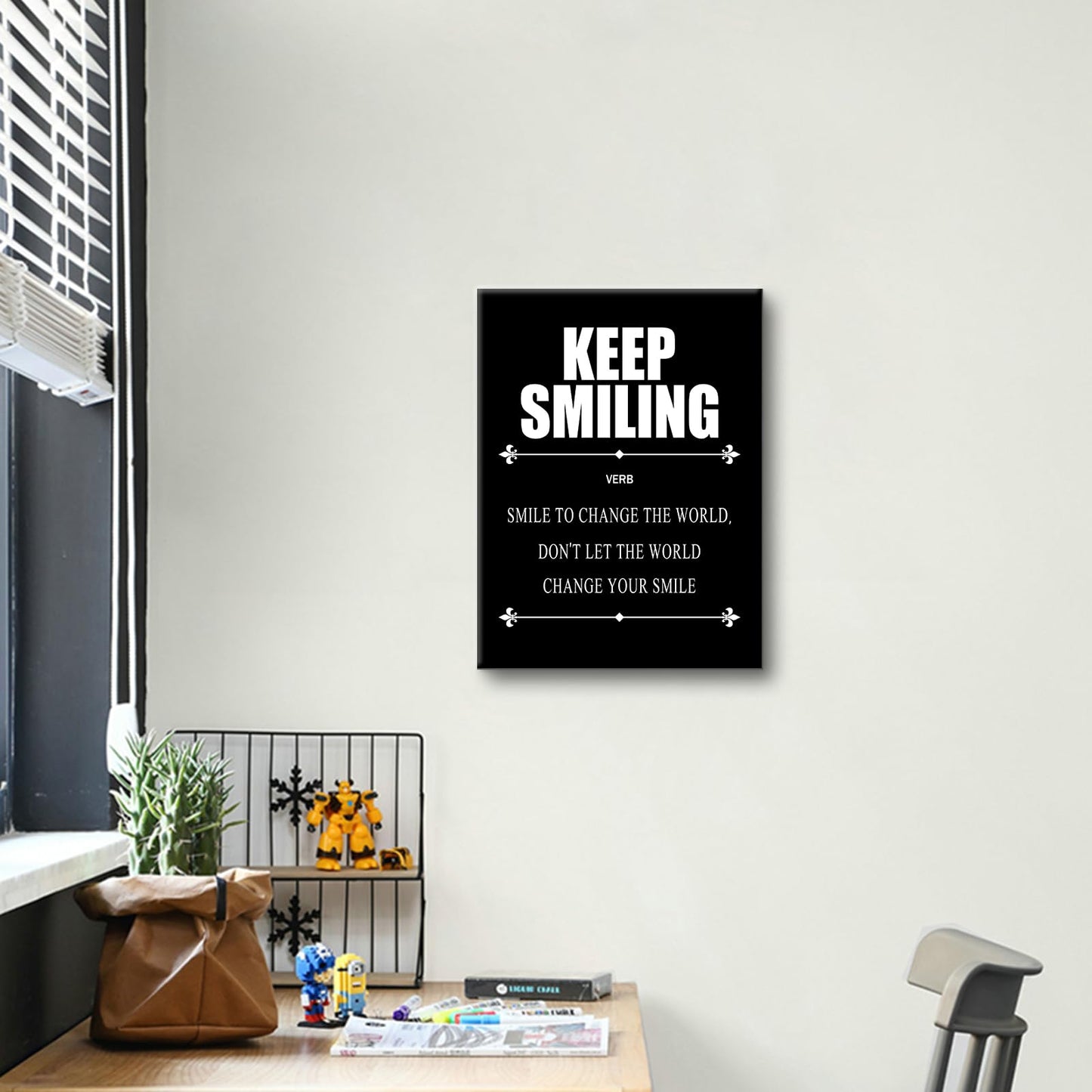 Motivational Canvas Wall Art Keep Smiling Entrepreneur Quotes Poster Print Inspirational Pictures Painting for Office Class Room School Wall Decoration Stretched and Framed [18''Wx24''H]
