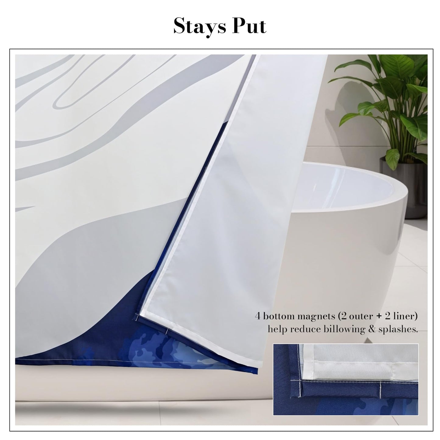DRIFTED ROOT NASA Licensed Shower Curtain Set, Minimalist Planet Orbit Galaxy Design, Space Poster Art, Oxford Cloth, Bathroom Hotel Decor (Celestial Tides-White/Blue, 72" W x 72" L (Pack of 1))