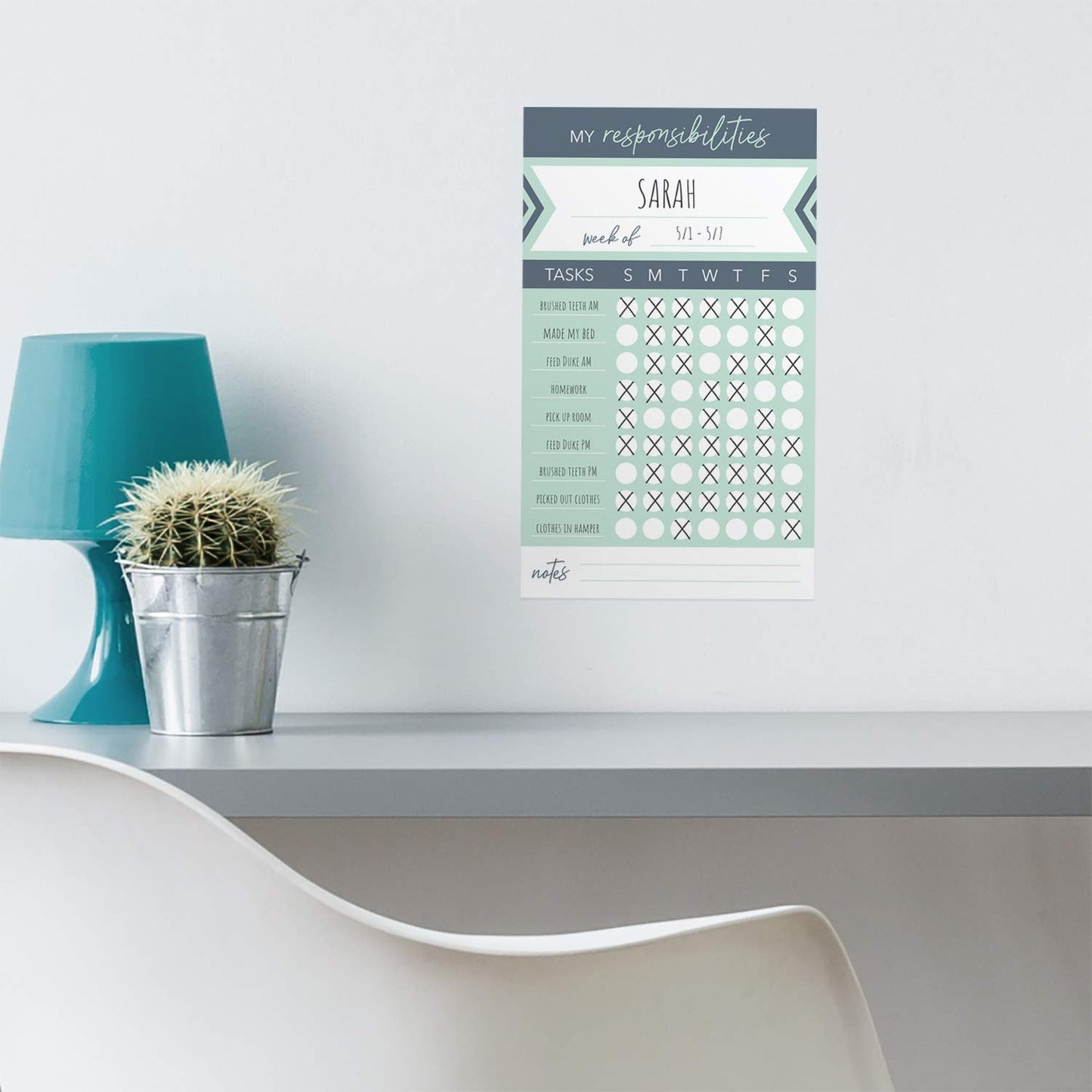 Modern Weekly Chore Chart / 6" x 10" Sticky Note Fill-in Task List/Homeschool Task Assignment List
