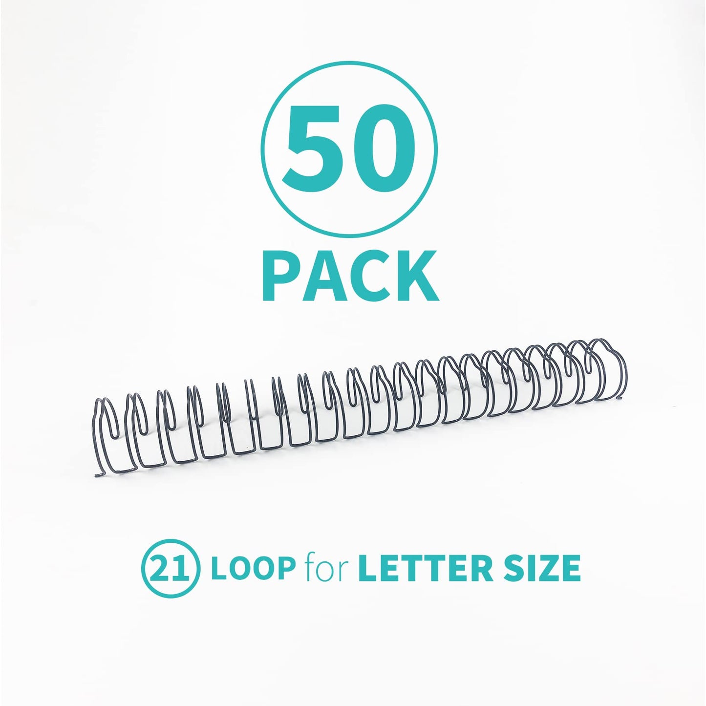Binditek 50 Pack Double Loop Wire Binding Spines, 1Inch Binding Wire for Letter Size, 2:1 Pitch, 220 Sheet Capacity, 21-Loop, Black, for Students and Coworkers